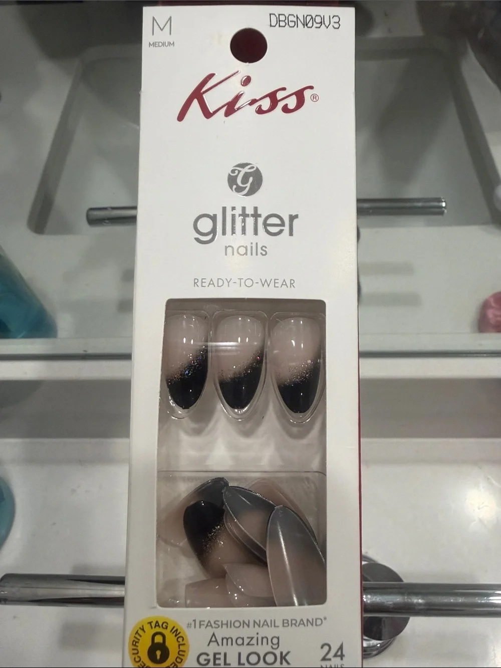 Kiss Glitter Ready-To-Wear Nails — Nude with Black Glitter Tips - Picture 3 of 3